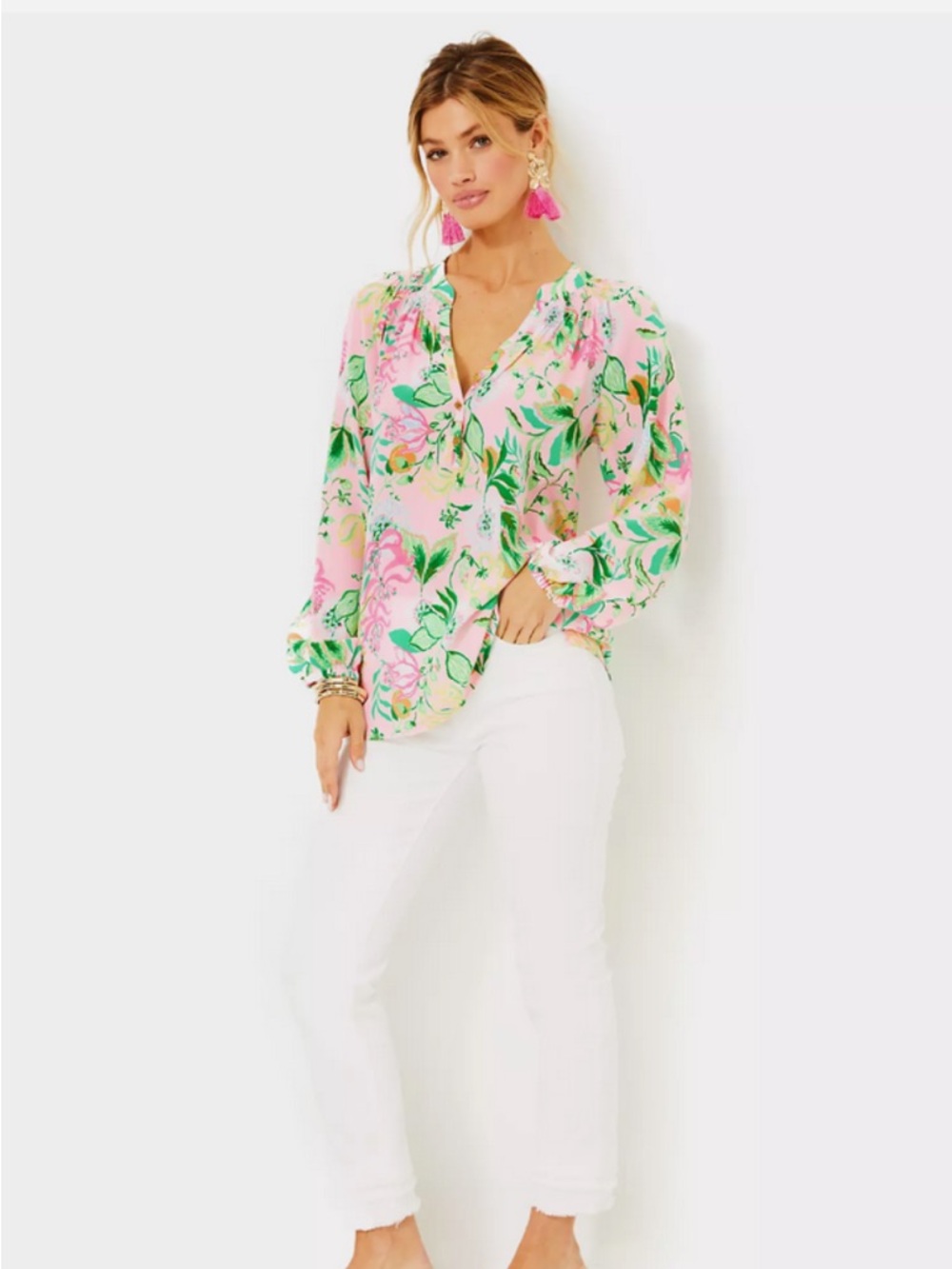 Lilly Pulitzer Elsa Silk Top Via Amore Spritzer Pink Floral Blouse Size S - Picture 1 of 5